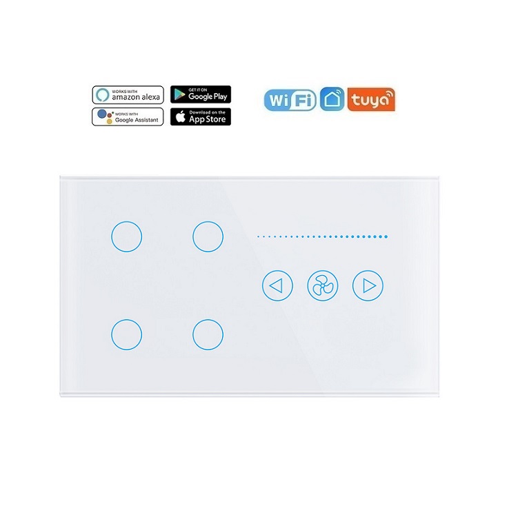 UK Standard WIFI 4Gang Switch with Fan Control