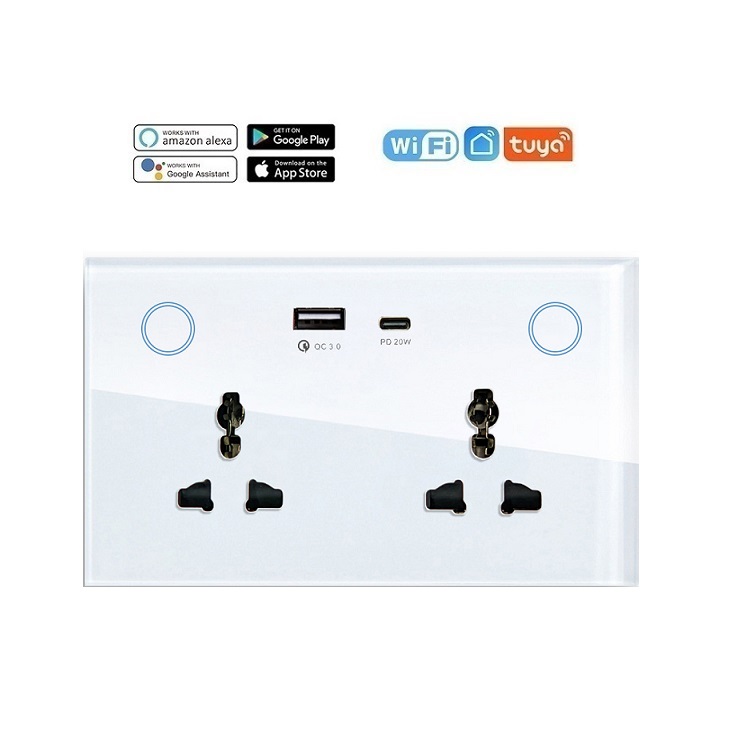 UK Standard ZigBee Smart Universal Double Socket with USB Type C Outlet