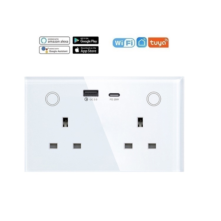 UK Standard Smart dual Socket 2gang outlet with USBC
