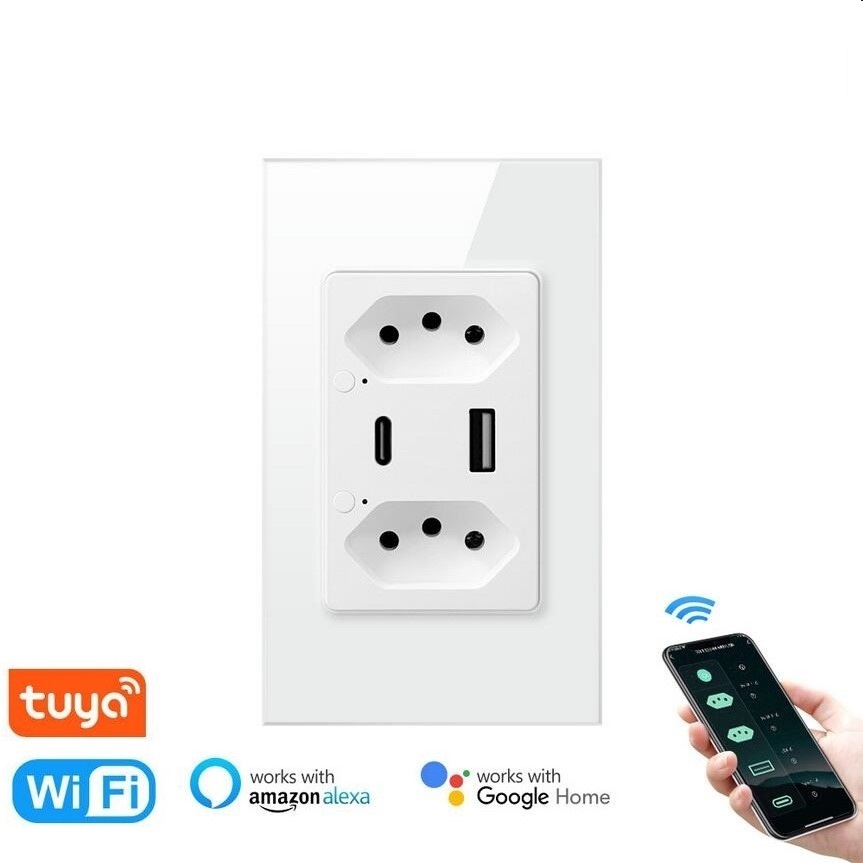 Brazil Standard WIFI ZIGBEE Double Socket with USB and Type C Fast Charge